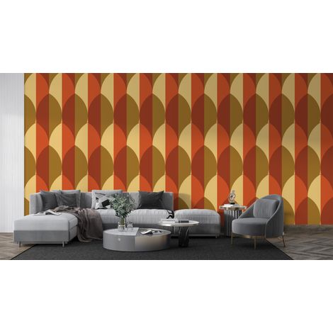 Papier peint rétro - losanges géométriques orange - 150 x 250 cm (1/2)