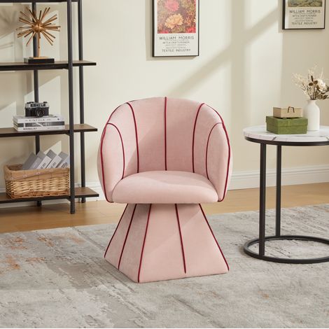 Poltrona girevole 56x54x74.5 cm rosa in chenille con schienale alto ergonomico (1/5)