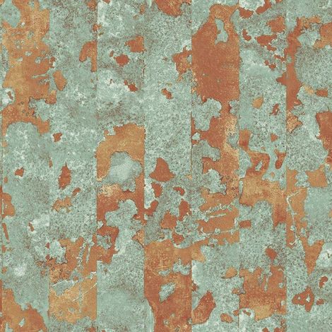 Galerie Grunge Rusty Metal Wallpaper Oxidized Copper Green Mint Paste The Paper (1/4)