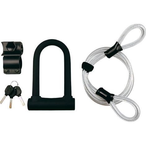 Candado para bicicletas, candado en U para bicicletas con cable de acero flexible de 1,2 m y soporte de montaje robusto para bicicletas, patinetes, etc. (1/4)