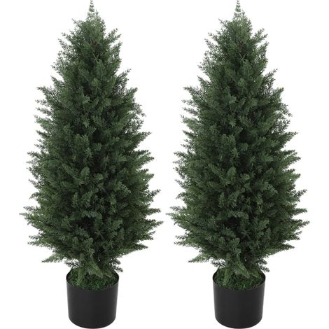 Set de 2 cipreses artificiales en maceta 90 cm UV resistente verde (1/5)