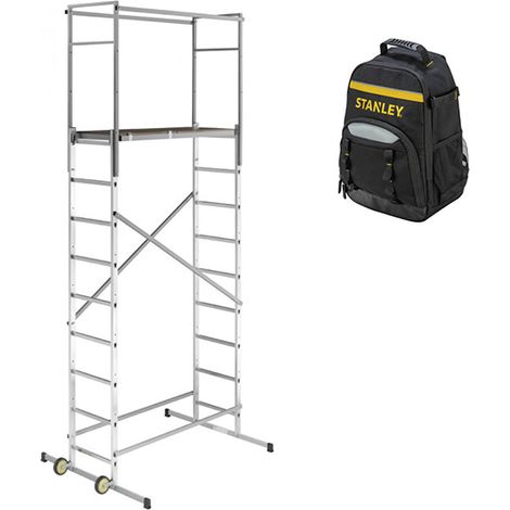 Hailo – Échafaudage roulant en aluminium 4.5m – Sac à dos de chantier inclus – Pour travaux en extérieur – 9475901SAC (1/5)