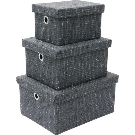 Shadow Rectangular Fabric Storage Baskets with Lids, Set of 3 (1/4)