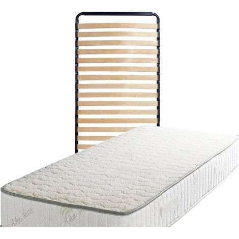 Ensemble Matelas 80x200 cm et Sommier 23 cm - Demontage des Pieds Offerts - Face Hiver Laine - Soutien Ferme - Confort Optimal - Usage Quotidien - Tissu Vera Super Deluxe (1/4)