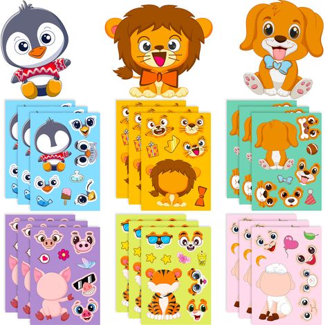 18 autocollants mignons à échanger avec des visages d'animaux pour des projets de bricolage – autocollants puzzle pour des activités parents-enfants, cadeau de Noël (1/5)