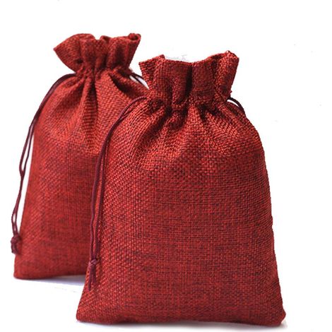 25 Pièces Sachets en Jute 13x18 cm, Petit Pochettes en Lin Jute, Sacs Cadeau avec Cordon Serrage, Pochon Tissu pour Bijoux, Mariage, Fête, Noël (Rouge foncé) (1/5)