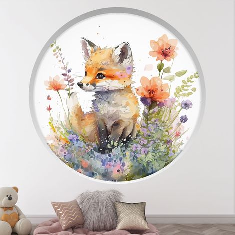 Stickers Trompe l'oeil Arche ronde Enfants - Renard - Diamètre 30 cm (1/4)