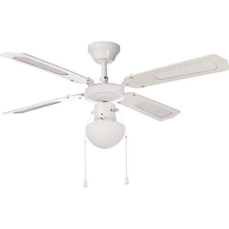FARELEK - BALI O 107 cm - Ventilateur de plafond reversible, 4 pales blanches / cannees blanches + eclairage - 112420 (1/3)