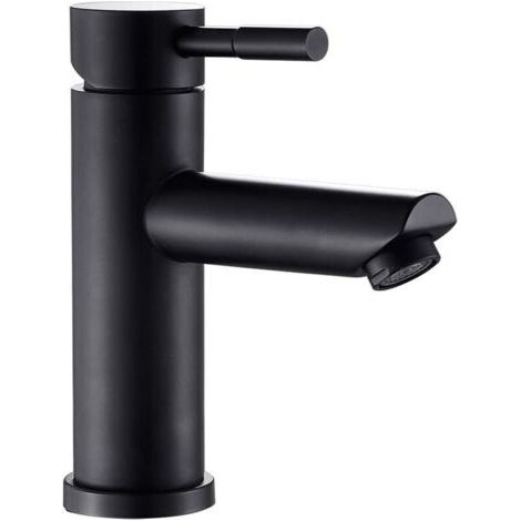 Robinet Salle Bain noir Mitigeur lavabo corp en Acier inoxydable pour vasque lave main bec ronde Eau chaud et froid réglable (1/5)