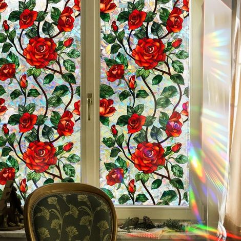 Film statique 3D pour fenêtre 43 x 100 cm, film décoratif pour fenêtre, autocollant en PVC, pare-soleil, amovible, auto-adhésif, adapté salle de bain