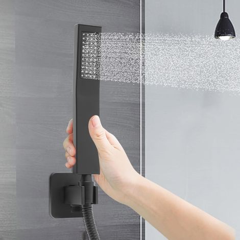 Handbrause Handbrausekopf Set Duschkopf Regendusche Wassersparende Duschbrause Wandanschluss Mit Schlauch Und Halter FüR Badezimmer Badewannen Duschen Messing Modern Rechteckige Matte Schwarz