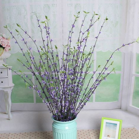 Rama decorativa artificial de sauce morado, de aproximadamente 90 cm, con 5 ramas en flor, de plástico, ideal para la decoración del hogar o residencias estudiantiles, flexible y fácil de limpiar. (1/5)