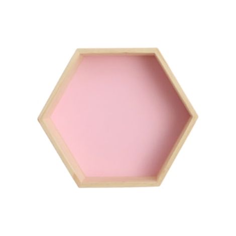 Étagère murale en bois massif, présentoir hexagonal en nid d'abeille, petite taille, couleur rose, rangement décoratif mural (1/5)