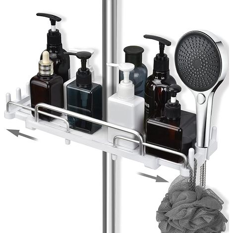 Meuble de douche télescopique 28 - 44 cm, salle de bain sans perforation suspension, rangement pour barres de douche de 18 à 25 mm (blanc) (1/5)