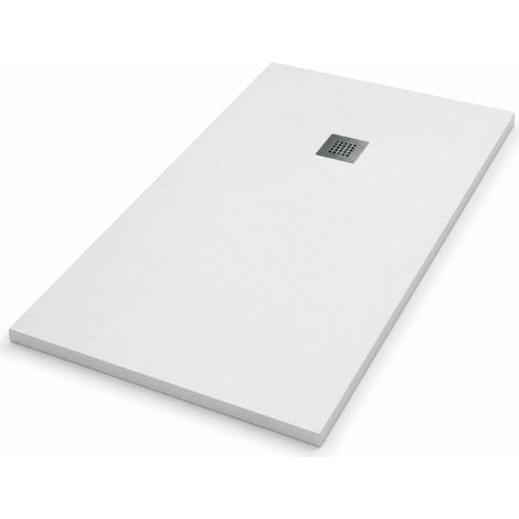 Plato de Ducha de Resina Antideslizante 80x70 cm Incluye Válvula de Desagüe y Rejilla de Acero Inoxidable Color Blanco RAL 9003 (1/5)