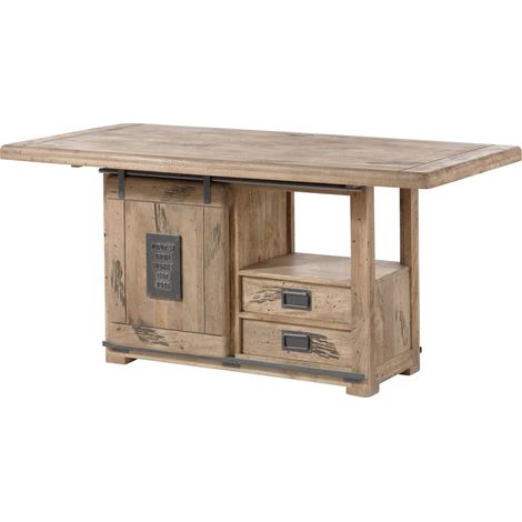 Table de salle à manger en bois de manguier 160x80x76, vernis beige, RAILWAY 313 (1/3)
