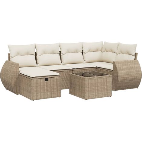 Set sofás de jardín 7 piezas y cojines ratán sintético beige vidaXL (1/4)