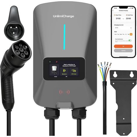 22kW Charging Station with APP RFID WLAN Bluetooth, Three Phase 6A-32A 400V Type 2 Electric Vehicle Charger, with RCD Type-A AC+DC and for BEV/PHEV, IP66, 7.6M (1/5)