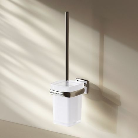AM.PM Klobürste WC-Bürstenhalter Garnitur WC-bürste Toilettenbürste mit Halterung Wandmontage ohne Bohren klebend Edelstahl & Glass matt, Chrom (1/5)