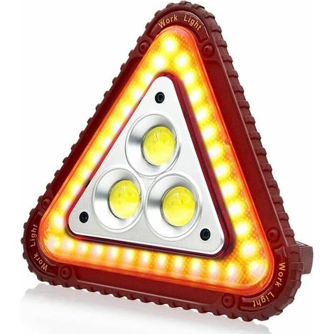 VURAHOME - Triangle de Signalisation à LED Portable, Lumière de Travail Portable à LED, USB Rechargeable,Triangle 4 modes projecteur de COB Réparation de Voiture Lumière D'inondation 30W (1/4)