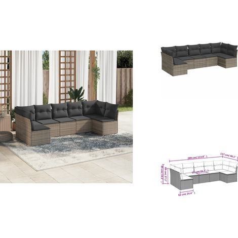 7-tlg. Garten-Sofagarnitur mit Kissen Grau Poly Rattan - Gartensorte - Esszimmergarnituren - Lounge Möbel - Outdoor Sofa - Gartenmöbel Set (1/3)