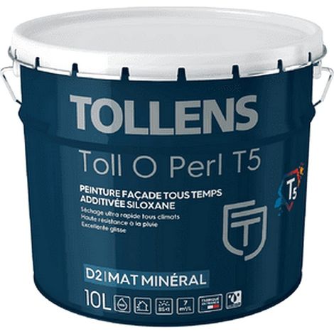 Peinture de ravalement TOLLENS Toll O Perl T5 murs extérieurs et façades Choix de couleur: Blanc - Conditionnement: 10 Litres