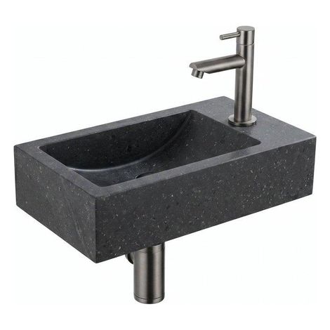 FugaFlow Eccelente Pietra ensemble de lavabo - 22x40x10cm - 1 trou de robinet - droite - pierre naturelle - robinet de lavabo Gunmetal PVD brossé - (1/2)