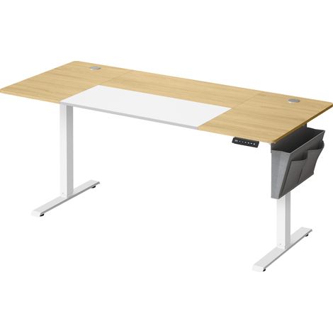 Songmics – Bureau assis debout électrique 70 x 160 cm – Réglable de 72 à 120 cm – Mémoire 4 hauteurs – Cadre acier – Dessus épais jaune pastel et blanc (1/5)