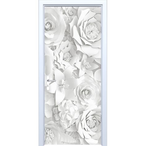 Adhesivo de tela para puerta con flores blancas 791PD