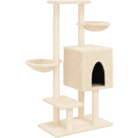 Tiragraffi per gatti Mobili per arrampicata su torre Tiragraffi piattaforma da arrampicata con tiragraffi in sisal 117 cm crema 020022460