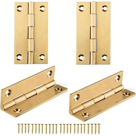 Set di 4 cerniere in ottone massiccio, piccole cerniere delle porte, mobili pieghevoli e mobili, con viti di fissaggio oro (1/5)