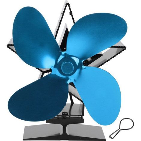 4 blade thermal heat powered wood stove fan fireplace accessory pour heat distributionblue (1/5)