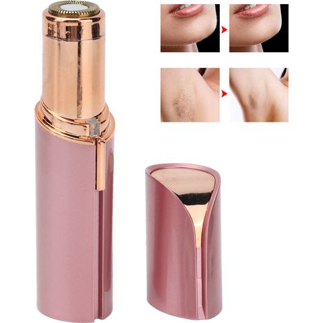 Depiladora facial eléctrica, con forma de pintalabios, mini, recargable por USB, para mujer, oro rosa, ABS, 79 g, incluye cepillo y cable. (1/5)
