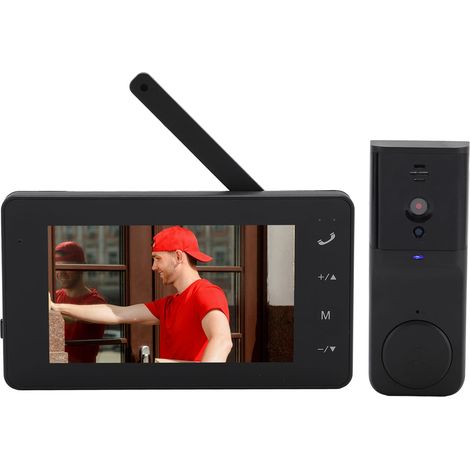 Interphone vidéo sans fil avec sonnette vidéo 1080p, écran 4,3 pouces, interphone bidirectionnel et objectif grand angle fisheye 170°. (1/5)