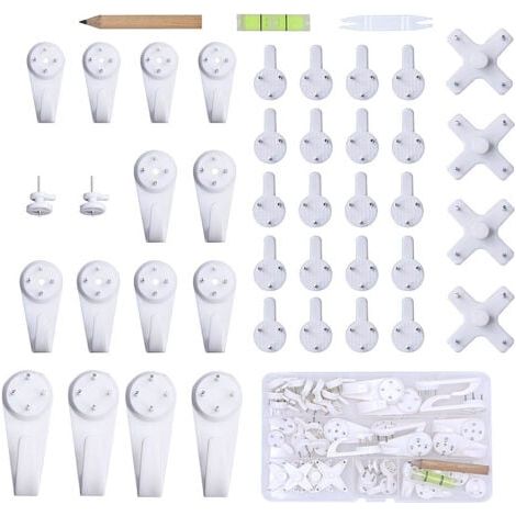 43pcs Accroche Tableau Sans Percer Blanc Fixation Murale Sans Percer Crochet en Plastique pour Accroche Cadre Crochet Tableau Cadre Photo Chapeau (1/4)