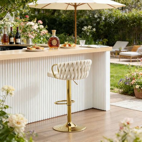 MEUBLIV Tabouret de bar crème blanc réglable en hauteur avec accoudoirs, lot de 1 (1/5)