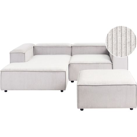 Divano angolare modulare velluto a coste bianco sporco 3 posti lato destro con pouf ARDAL