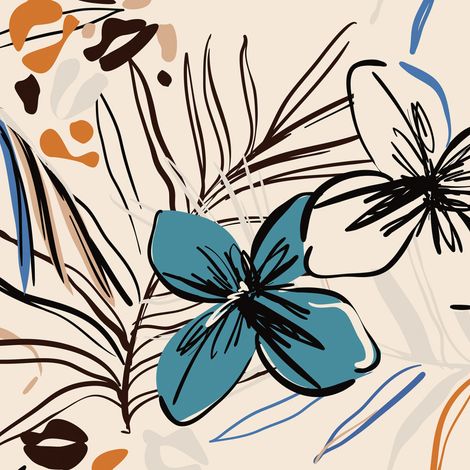 Coussin - fleurs bleues et fougère sur fond beige - 45 cm x 45 cm (1/3)