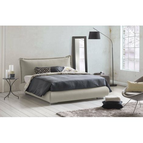 Talamo Italia Cama matrimonial Ilenia, Cama contenedor con tapizado de tela y cabecero, 100% Made in Italy, Apertura frontal, adecuado para colchón 160x190 cm, Beige, con embalaje reforzado (1/5)