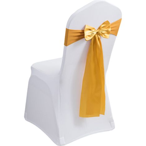 Nœuds de chaise en satin - 20 pièces - Rubans de chaise pour décoration de mariage, banquet et autres événements - Nœuds décoratifs, jaune doré