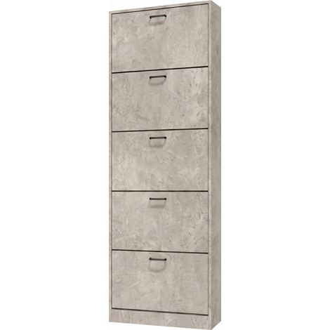 Scarpiera Salvaspazio 5 Ante Mobile Ingresso Slim Legno 63x24x185 cm Cemento