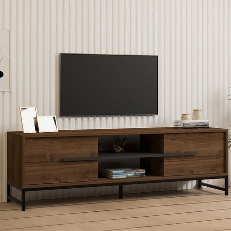 Mueble TV Cinaglio, un Estante, 2 Puertas, 4 Compartimentos, 160x40x50h cm Marrón Nogal (1/5)