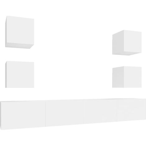 Conjunto de muebles mueble aparador TV televisión salón dormitorio salón 6 piezas blanco madera contrachapada 020025018 (1/5)