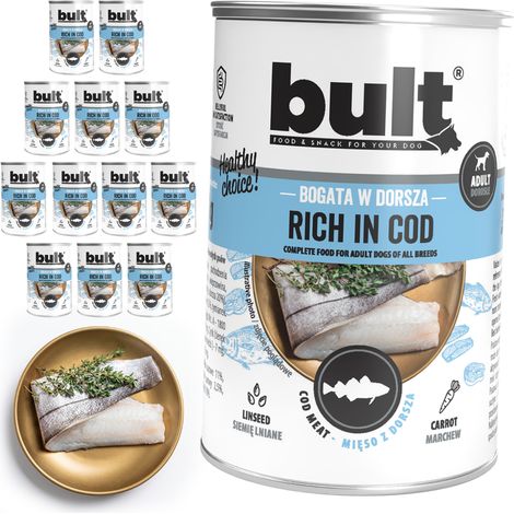 Cibo umido per cani BULT, lattina di merluzzo, 12 lattine da 400 g (1/2)