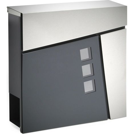 Boite aux lettres design murale compartiment journal acier inoxydable anthracite