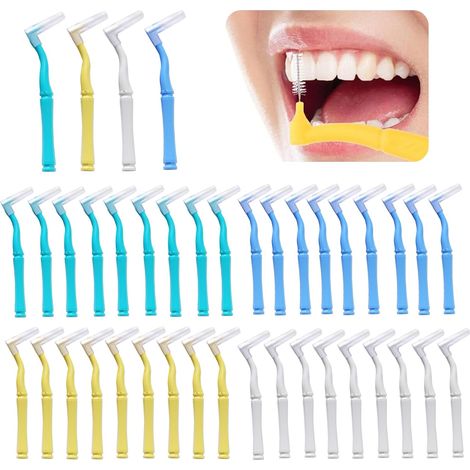 40 x Colourful Interdental L-Shaped Brushes, Interdental Cleaning Brush, Replacement Toothbrush with Non-Slip Handle, Interdental Cleaning Keep Oral Healthy (40) (1/5)