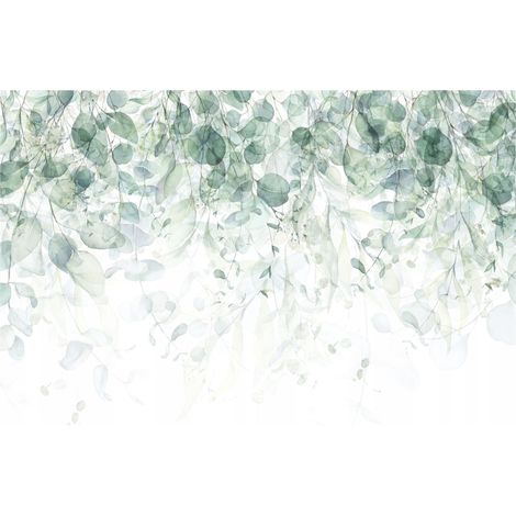 Papier peint panoramique feuilles suspendues vertes décoration murale – 350 x 250 cm Wallarena (1/4)