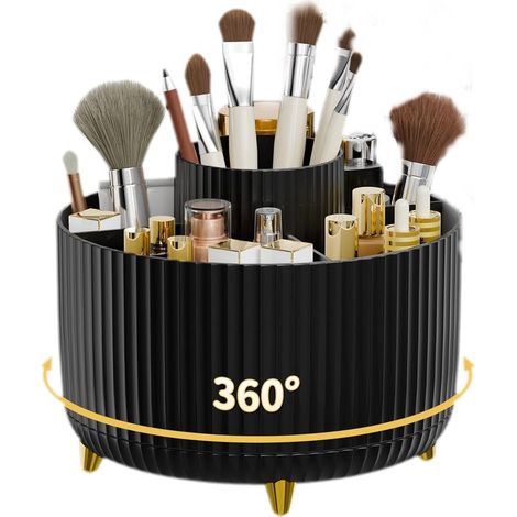 Organisateur de pinceaux de maquillage rotatif à 360° – Rangement de comptoir pour cosmétiques et soins de la peau, idéal pour la coiffeuse, le bureau et la salle de bain (1/5)