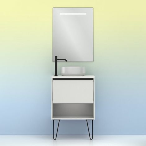 Meuble salle de bain avec vasque posée YOKO TOP blanc brillant 60 cm Miroir non inclus (1/4)