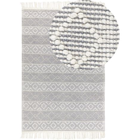 Tappeto da salotto in lana con frange decorative 160 x 230 cm Grigio e bianco Tonya (1/5)